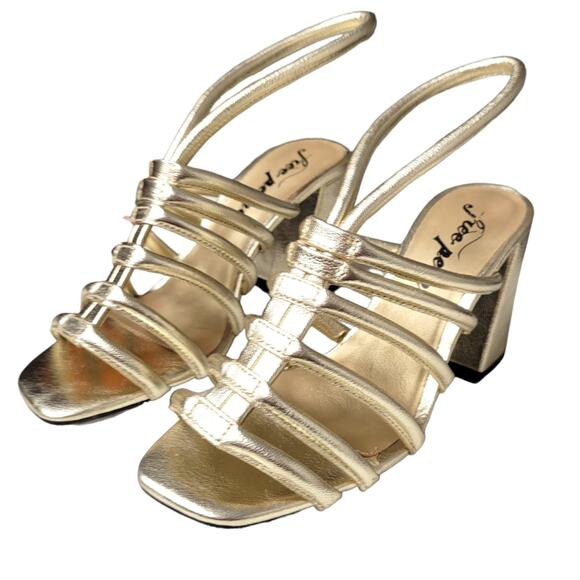 Free People Colette Cinched Block Heel in Metallic Gold Size 36.5 - Picture 5 of 13